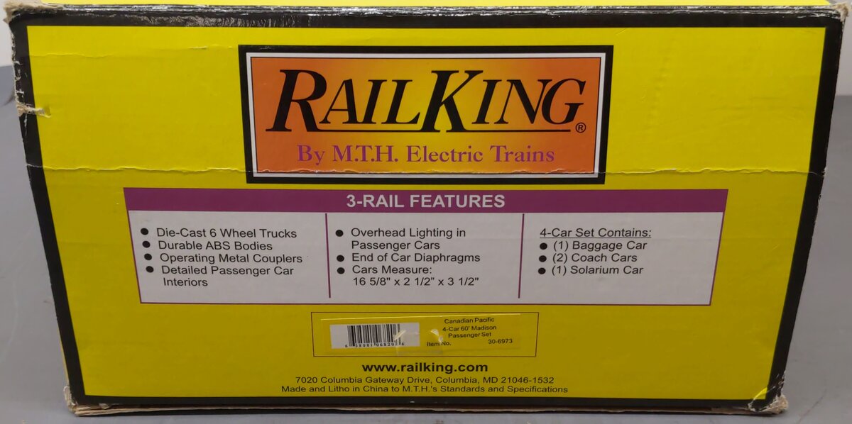 MTH 30-6973 O Canadian Pacific RailKing 60' Madison Passenger Car Set (Set of 4) EX/Box