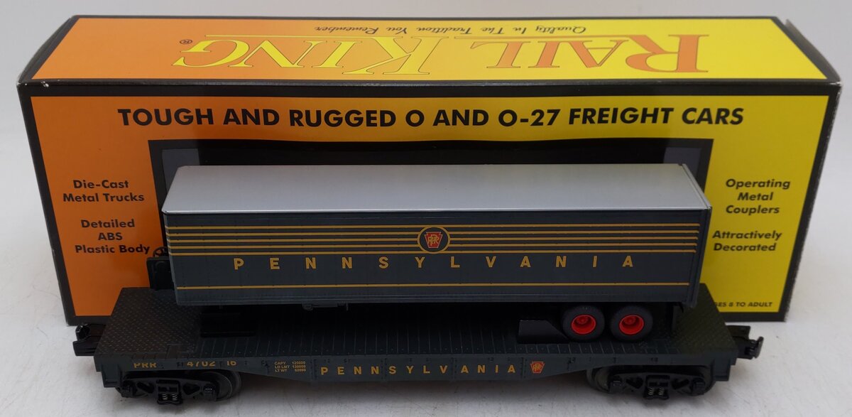 MTH 30-76191 O Gauge Pennsylvania Railroad Flatcar with Trailer EX/Box