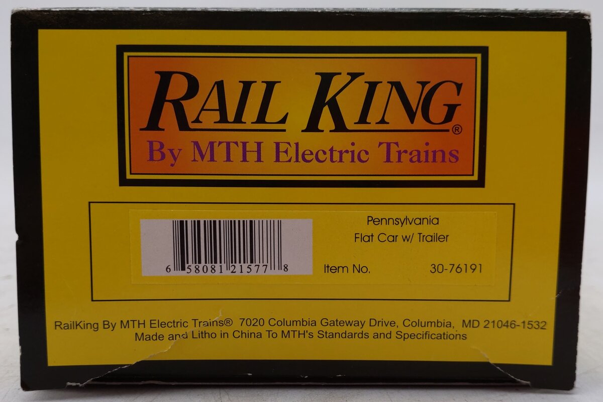 MTH 30-76191 O Gauge Pennsylvania Railroad Flatcar with Trailer EX/Box