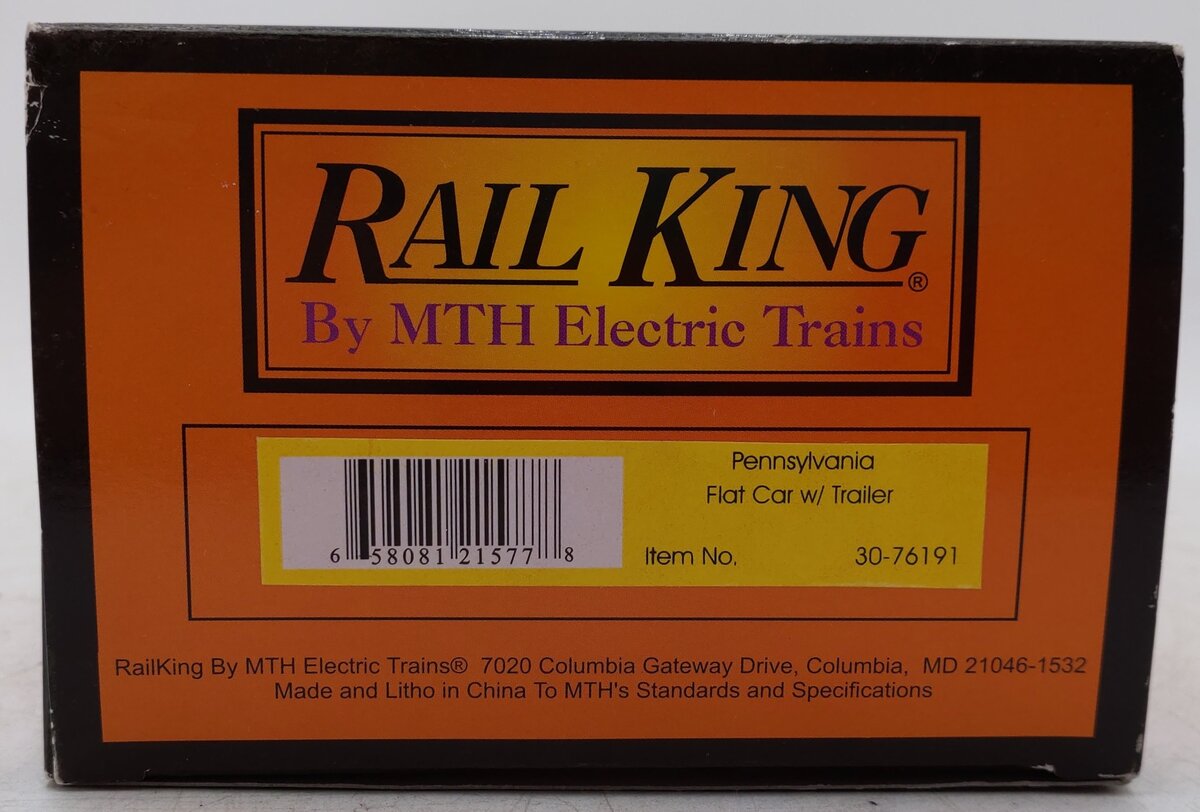 MTH 30-76191 O Gauge Pennsylvania Railroad Flatcar with Trailer EX/Box