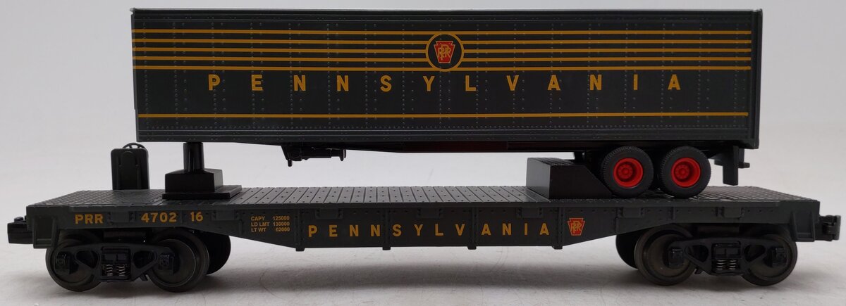 MTH 30-76191 O Gauge Pennsylvania Railroad Flatcar with Trailer EX/Box