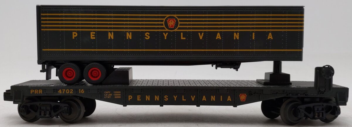 MTH 30-76191 O Gauge Pennsylvania Railroad Flatcar with Trailer EX/Box