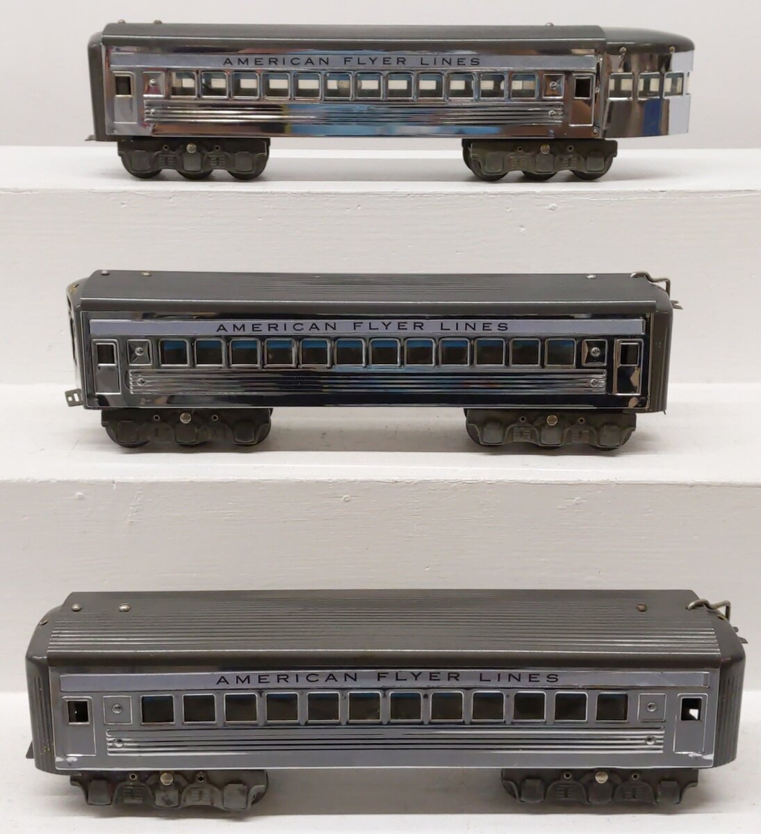 American Flyer Vintage O Prewar Tinplate Silver Passenger Cars 1621, 1622 [3] VG