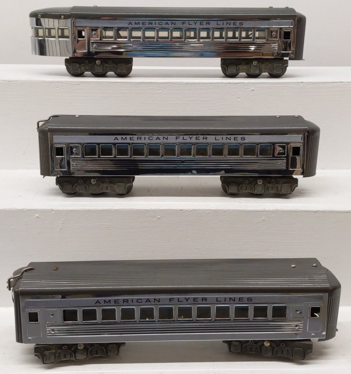 American Flyer Vintage O Prewar Tinplate Silver Passenger Cars 1621, 1622 [3] VG
