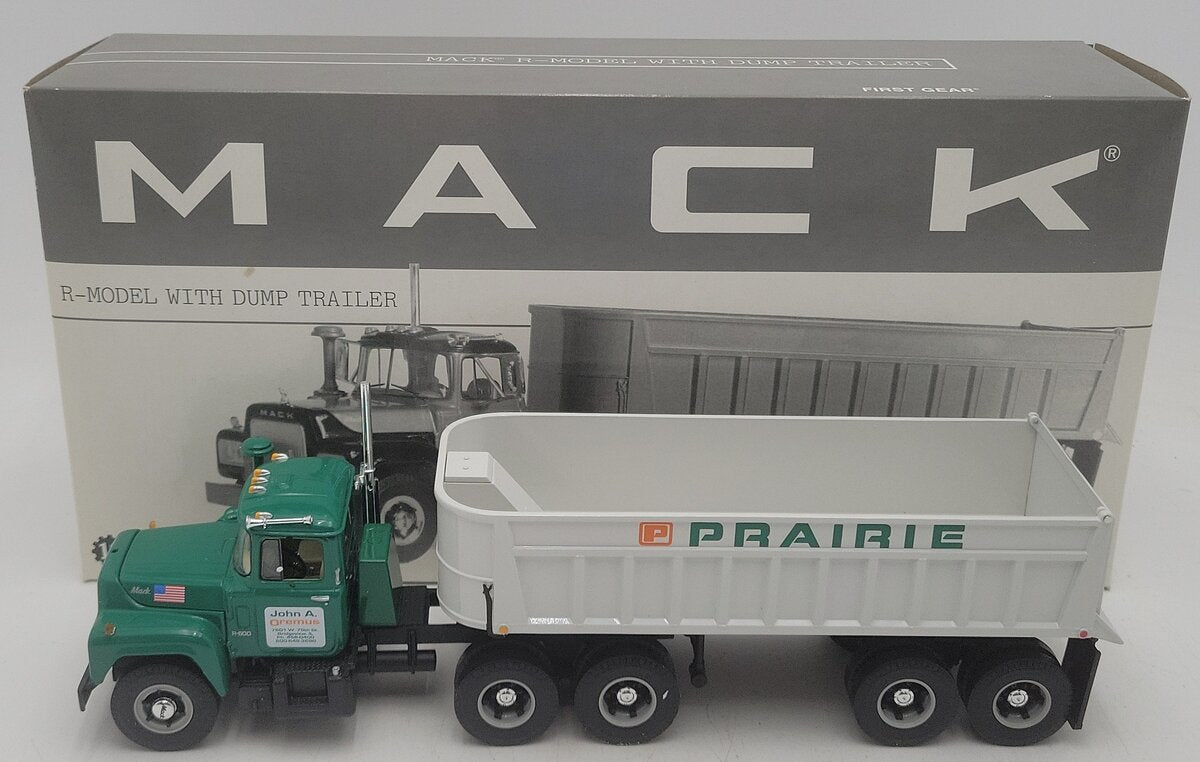 First Gear 19-2517 1:34 Prairie Material Mack R-Model w/ Dump Trailer EX/Box