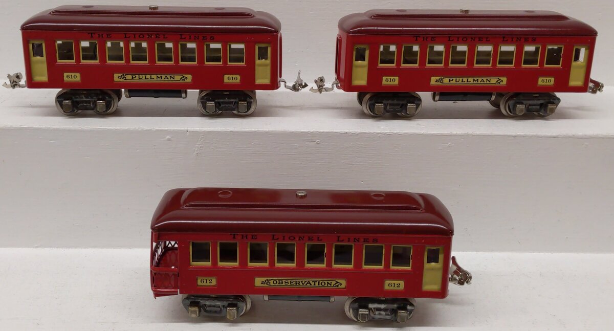 Lionel Vintage O Prewar Red Tinplate Passenger Cars 610, 612 [3]
