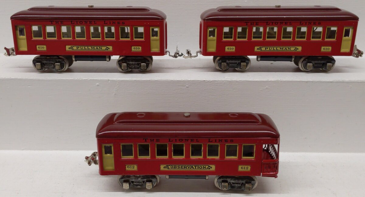 Lionel Vintage O Prewar Red Tinplate Passenger Cars 610, 612 [3]