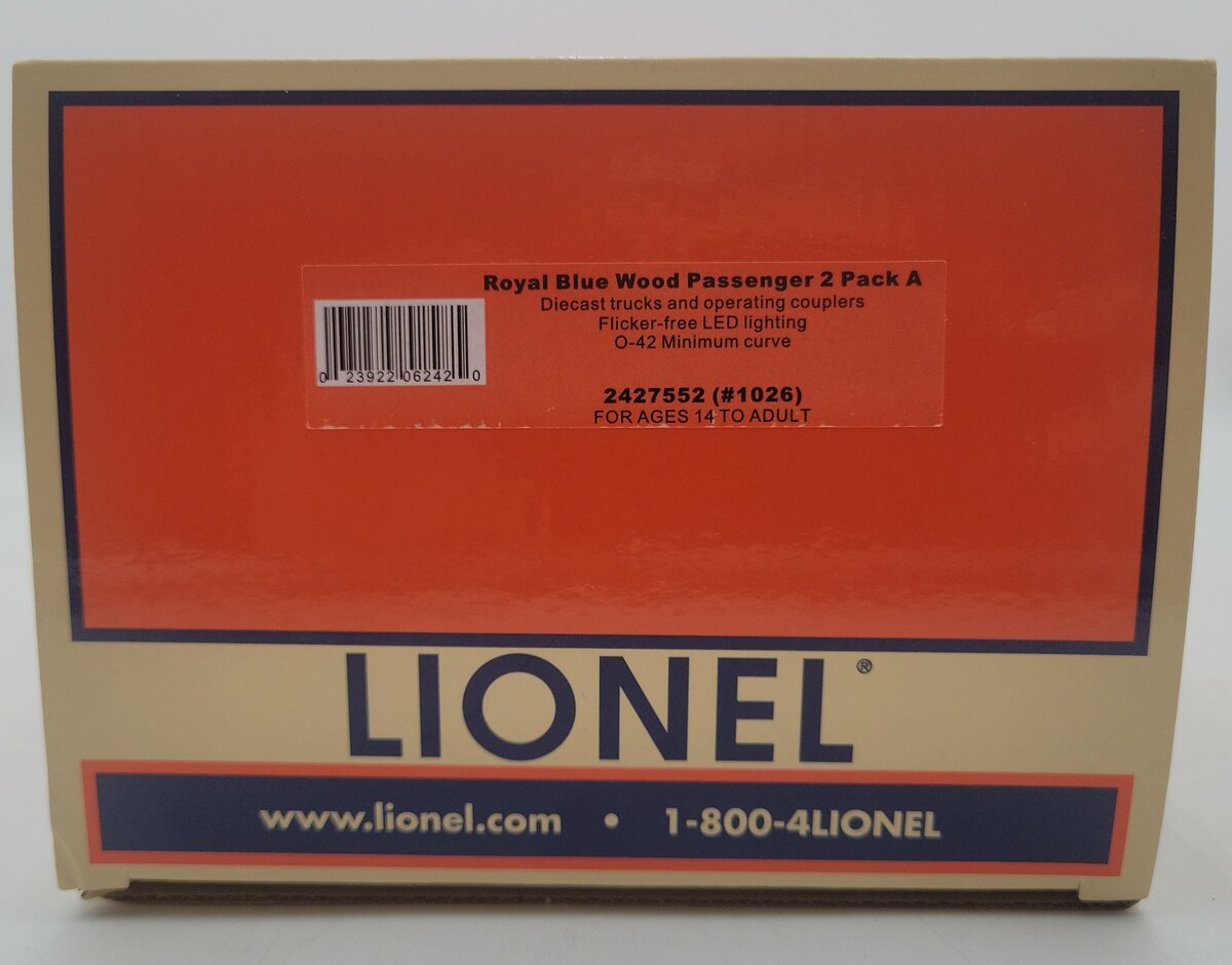 Lionel 2427552 O Gauge Royal Blue Wood Passenger Car #1026 EX/Box