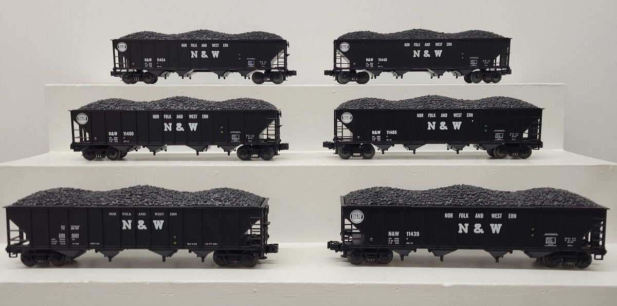 MTH 20-97062 O Gauge Norfolk & Western 4-Bay Hopper With coal Load 6-Car Set EX/Box