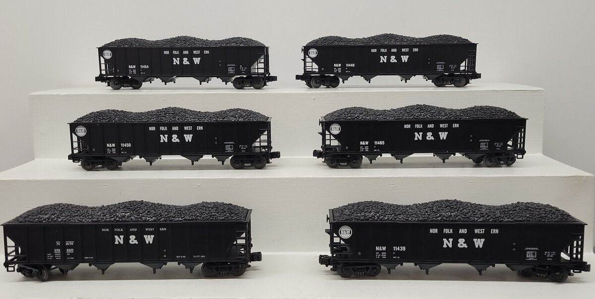 MTH 20-97062 O Gauge Norfolk & Western 4-Bay Hopper With coal Load 6-Car Set EX/Box