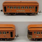 Lionel Vintage O Gauge Prewar Orange Passenger Cars: 606, 605, 605 VG