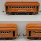 Lionel Vintage O Gauge Prewar Orange Passenger Cars: 606, 605, 605 VG