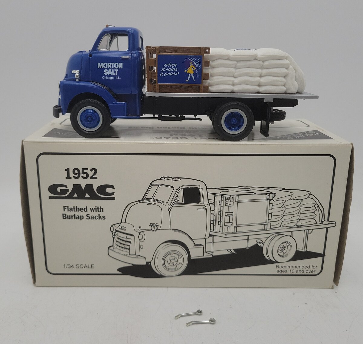 First Gear 19-1130 1:34 Scale GMC Morton Salt Flatbed w/ Burlap Salt Sacks EX/Box