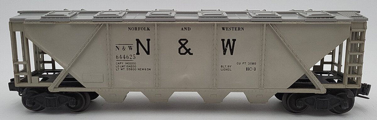 Lionel 6446-25 Vintage O Norfolk & Western Grey Covered 4-Bay Hopper #644625 VG