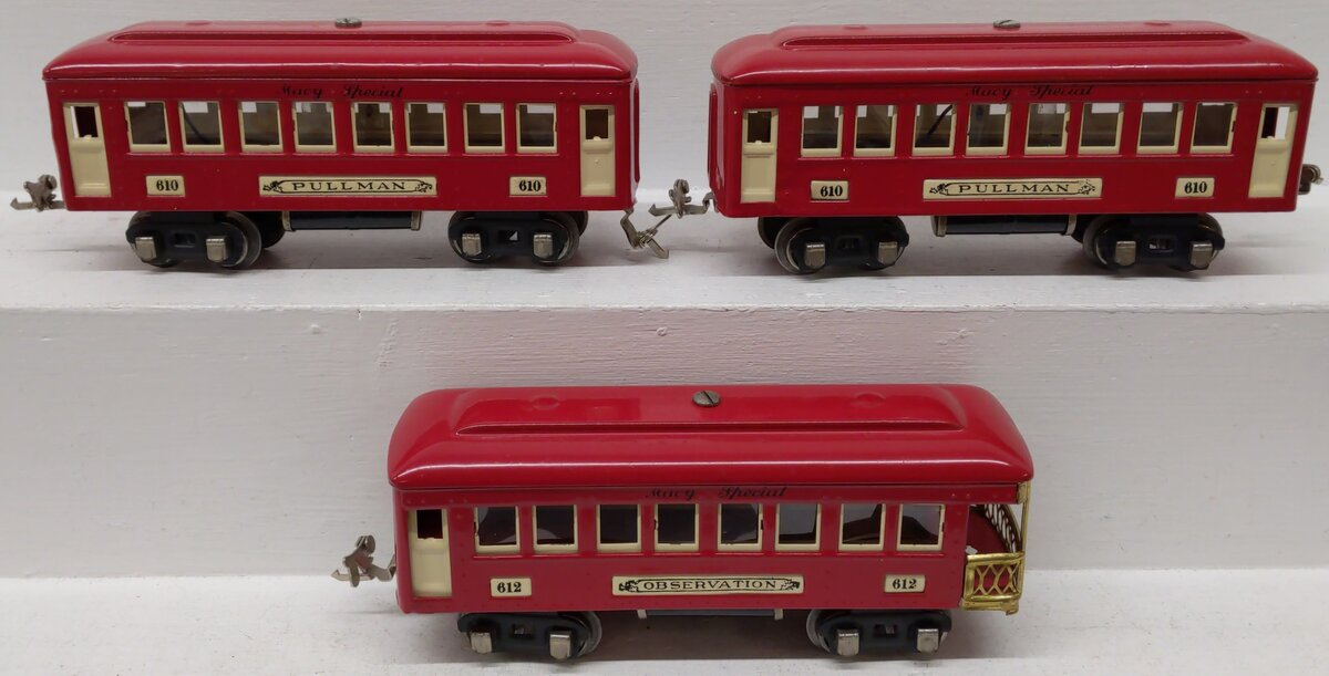 Lionel 610/612 Vintage O Prewar Macy Special Pullman & Observation Cars Set (3)