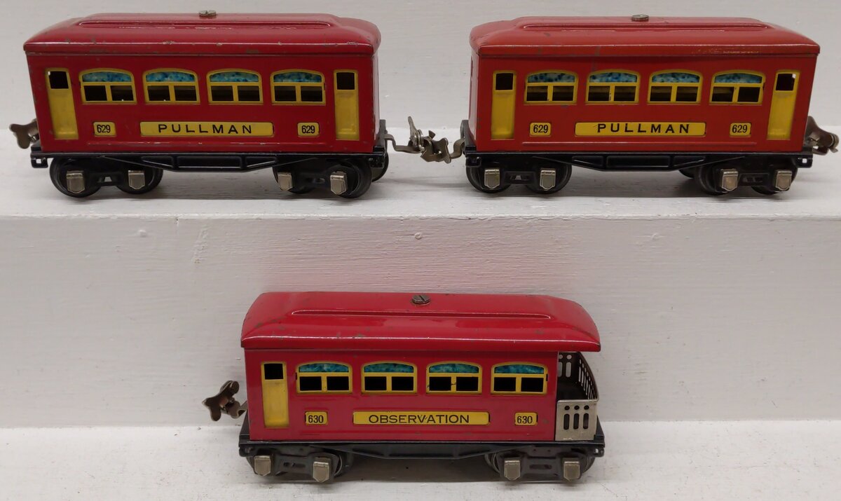 Lionel Vintage O Prewar Red Tinplate Passenger Cars 629, 630 [3]