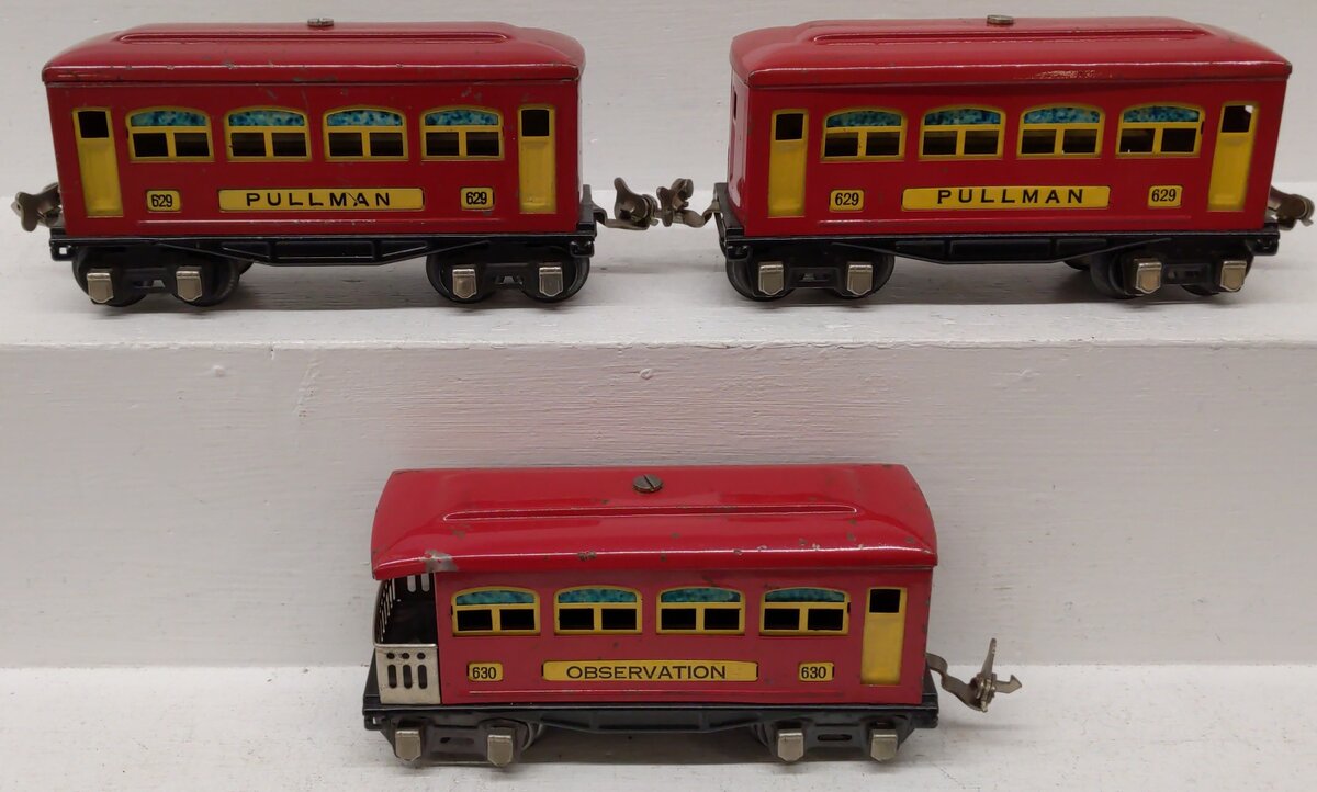 Lionel Vintage O Prewar Red Tinplate Passenger Cars 629, 630 [3]