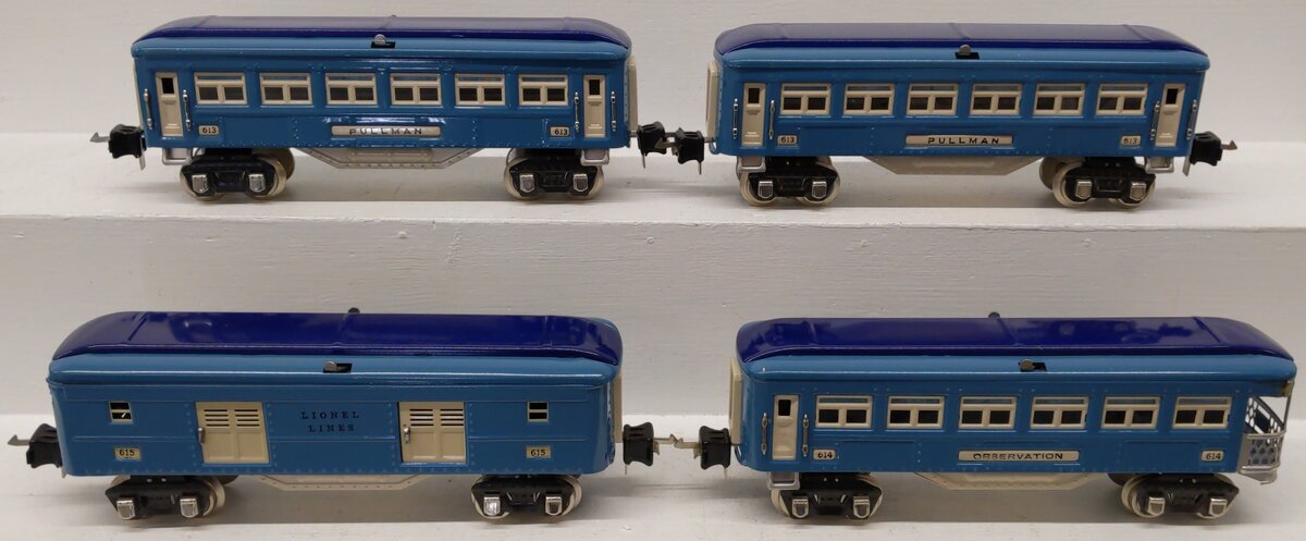Lionel Vintage O Prewar Blue Tinplate Passenger Cars 613, 614, 615 [4]