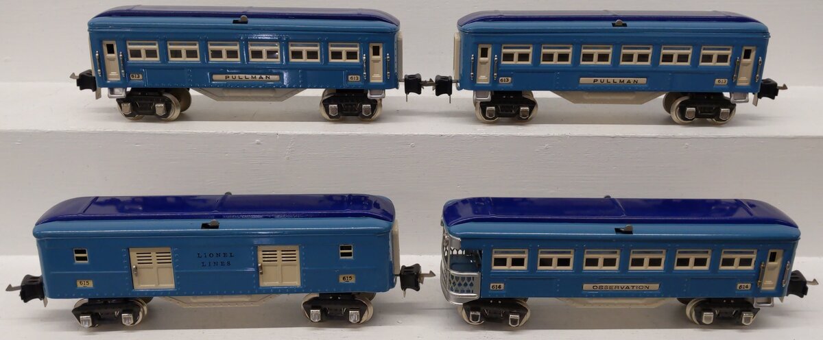 Lionel Vintage O Prewar Blue Tinplate Passenger Cars 613, 614, 615 [4]
