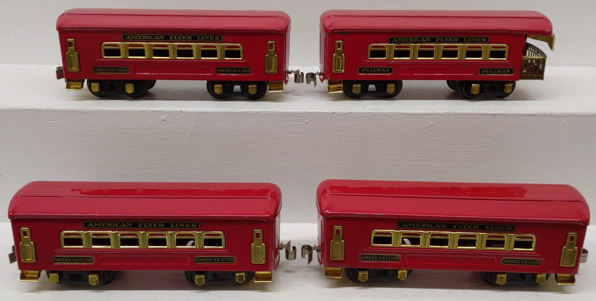 American Flyer Vintage O Prewar Red Tinplate Passenger Cars 3171, 3172 [4]