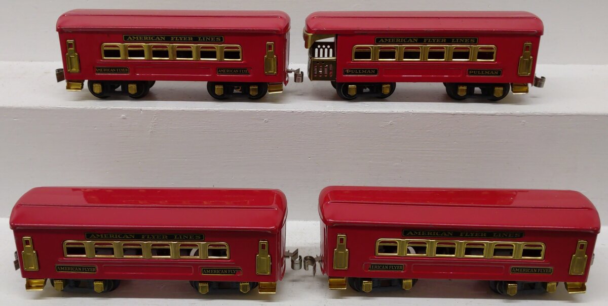 American Flyer Vintage O Prewar Red Tinplate Passenger Cars 3171, 3172 [4]