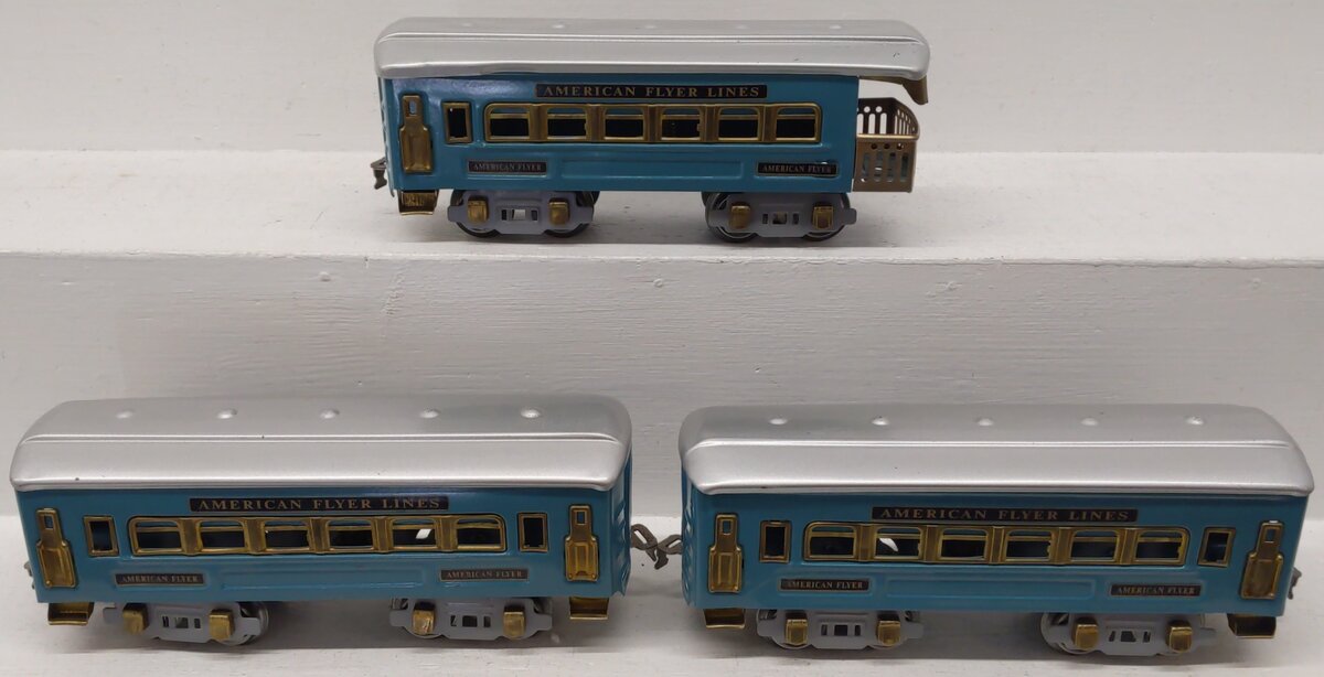 American Flyer Vintage O Prewar Blue Tinplate Passenger Cars 3171, 3172 [3]
