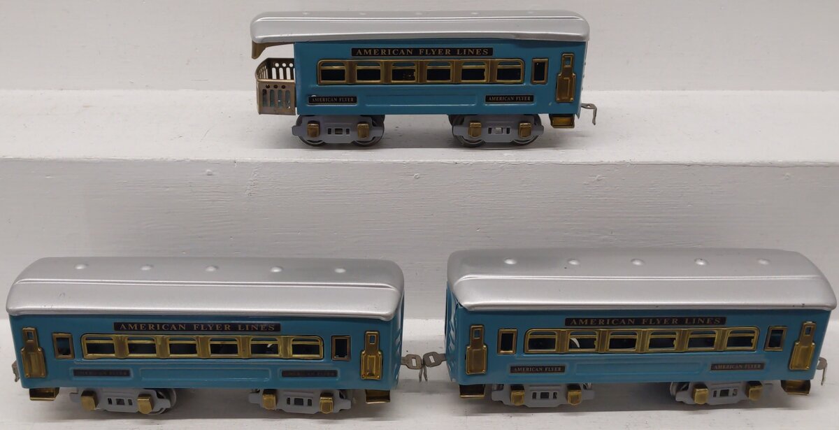 American Flyer Vintage O Prewar Blue Tinplate Passenger Cars 3171, 3172 [3]