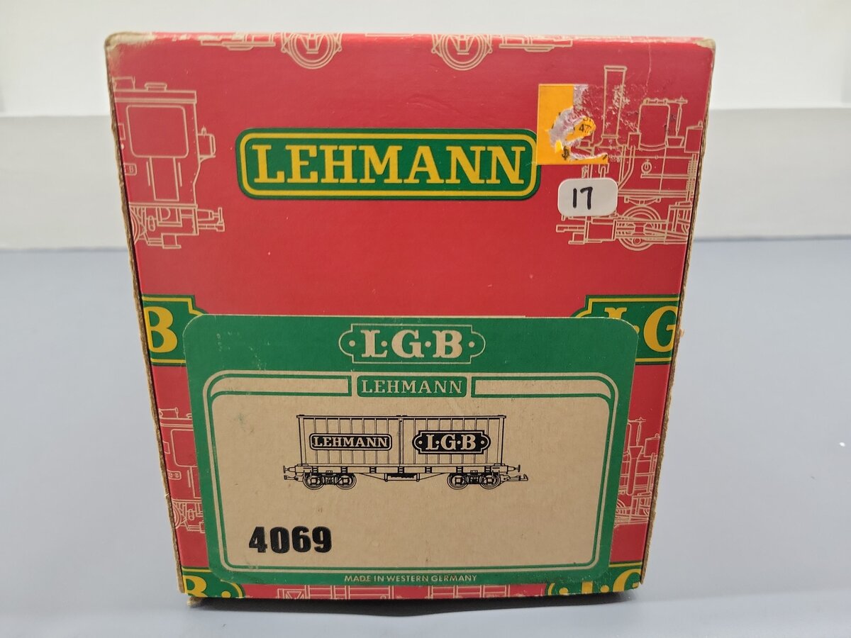 LGB 4069 G Scale Flatcar w/2 Grey LGB Containers EX/Box