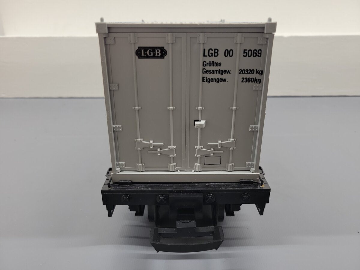 LGB 4069 G Scale Flatcar w/2 Grey LGB Containers EX/Box