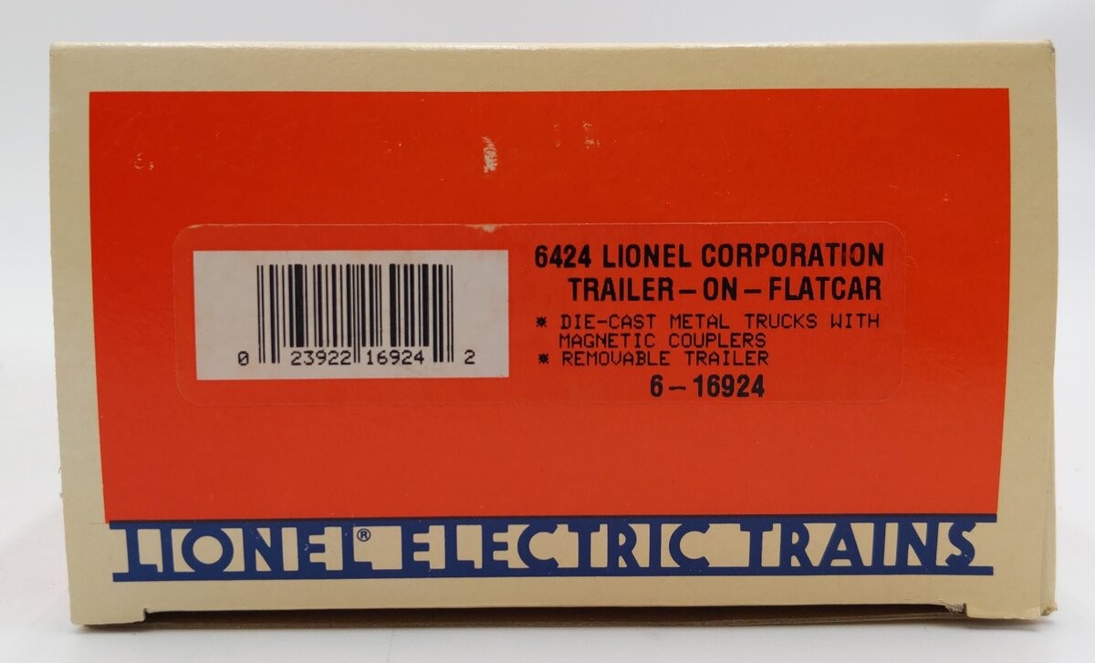 Lionel 6-16924 O Gauge Lionel Flatcar #6424 with Lionel Corporation Trailer LN/Box