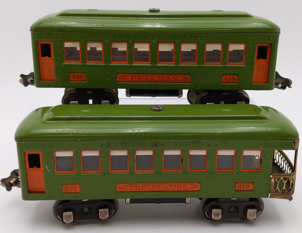 Lionel Vintage O Prewar Green Tinplate Passenger Cars 610, 612 [2]