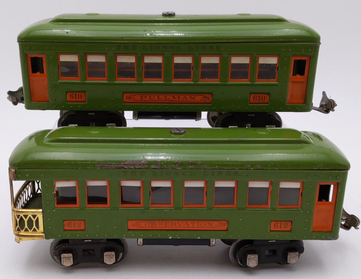 Lionel Vintage O Prewar Green Tinplate Passenger Cars 610, 612 [2]