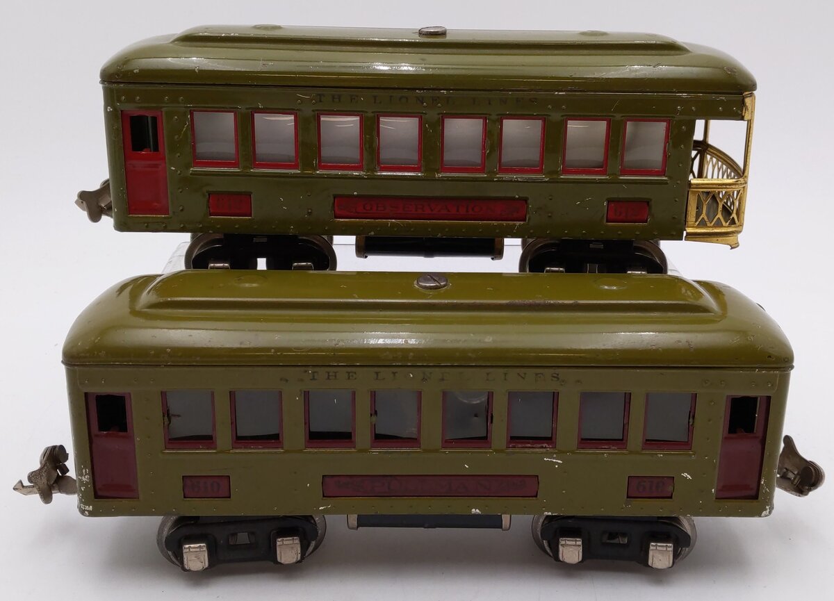 Lionel Vintage O Prewar Green Tinplate Passenger Cars 610, 612 [2]