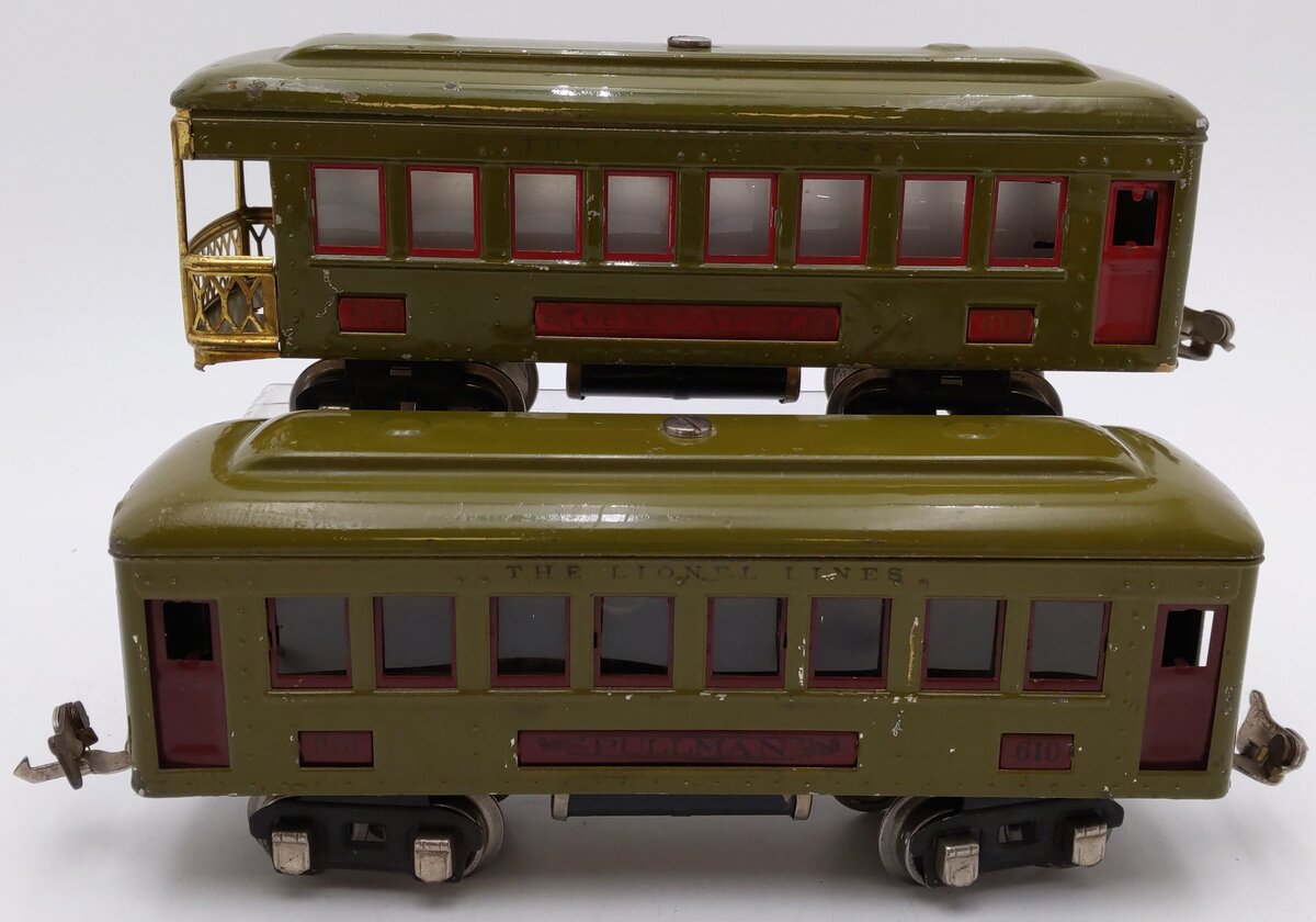 Lionel Vintage O Prewar Green Tinplate Passenger Cars 610, 612 [2]