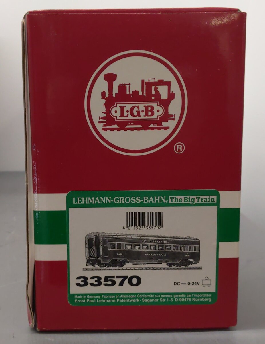 LGB 33570 G Scale New York Central Boulder Lake Passenger Car (Metal Wheels) EX/Box