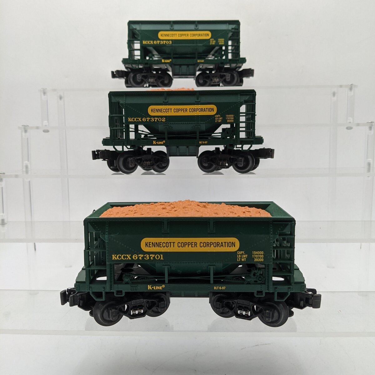 K-Line K673701-4 O Gauge KCC Ore Car Set 3-Cars EX