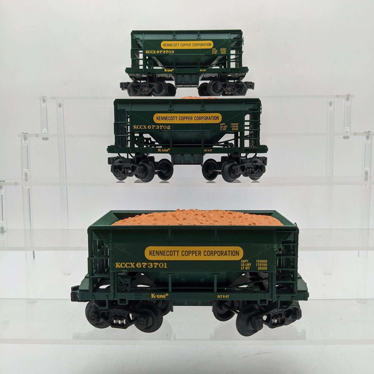 K-Line K673701-4 O Gauge KCC Ore Car Set 3-Cars EX