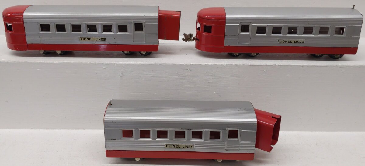 Lionel Vintage O Red & Grey Tinplate Passenger Cars 1701, 1702, 1703 [3]