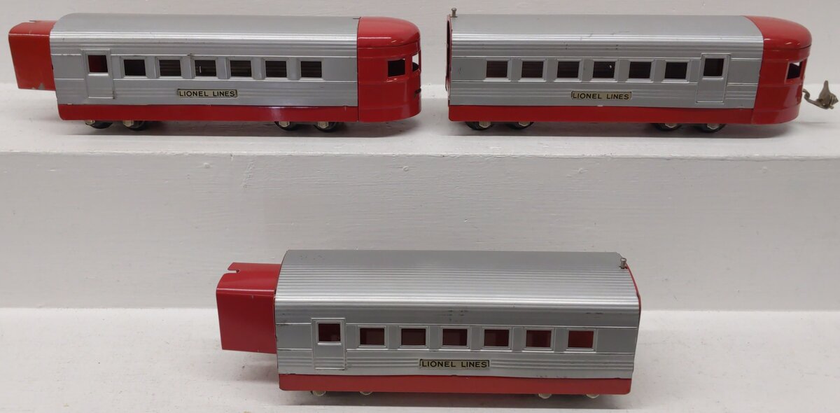 Lionel Vintage O Red & Grey Tinplate Passenger Cars 1701, 1702, 1703 [3]