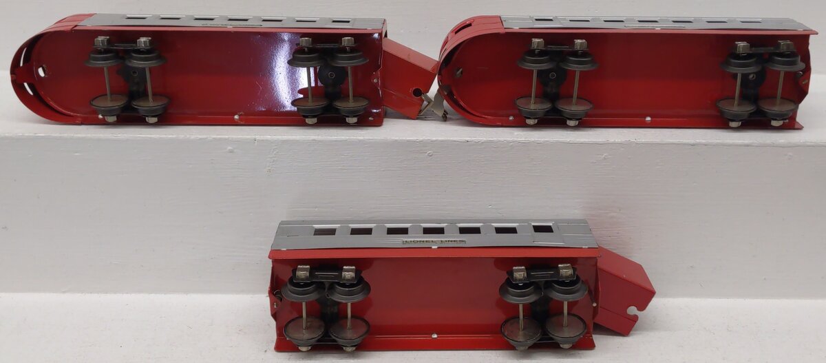 Lionel Vintage O Red & Grey Tinplate Passenger Cars 1701, 1702, 1703 [3]