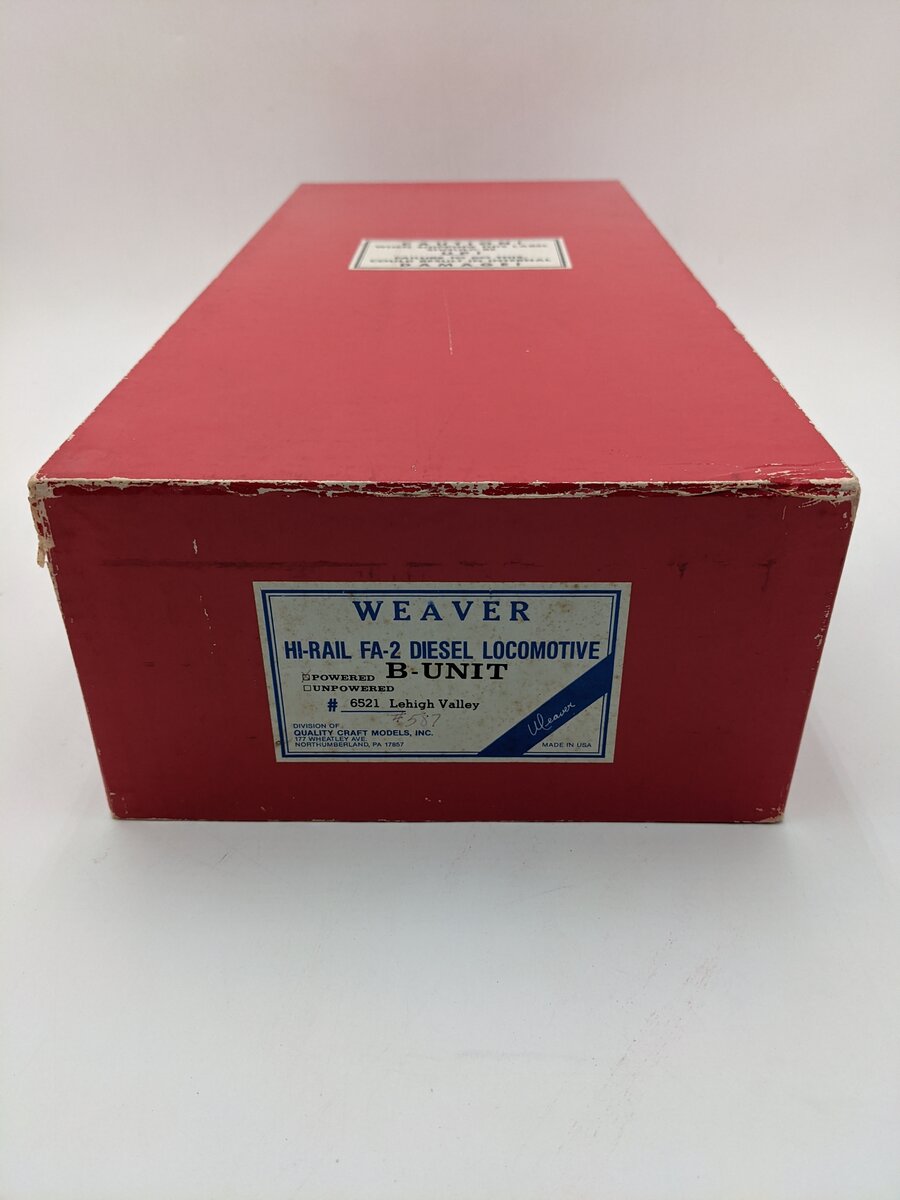 Weaver 6521 O Lehigh Valley Hi-Rail FA-2 Powered B-unit Diesel Locomotive #587 EX/Box