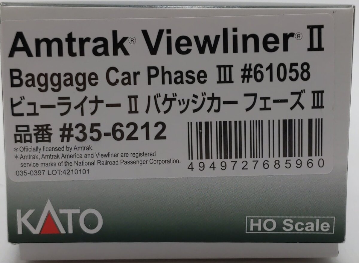 Kato 35-6212 HO Amtrak Viewliner II Phase III Baggage Car #61058 LN/Box