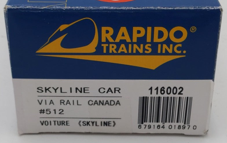 Rapido Trains 116002 HO Scale Skyline Dome Passenger Car #512 EX/Box