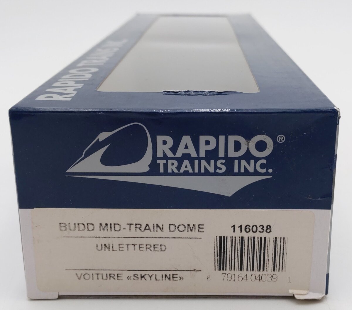 Rapido Trains 116038 HO Unlettered Budd Mid-Train Dome Stainless Steel