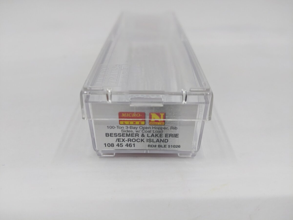 Micro-Trains N Scale Bessemer & Lake Erie 100-Ton 3-Bay Open Hopper w/Coal Load EX/Box