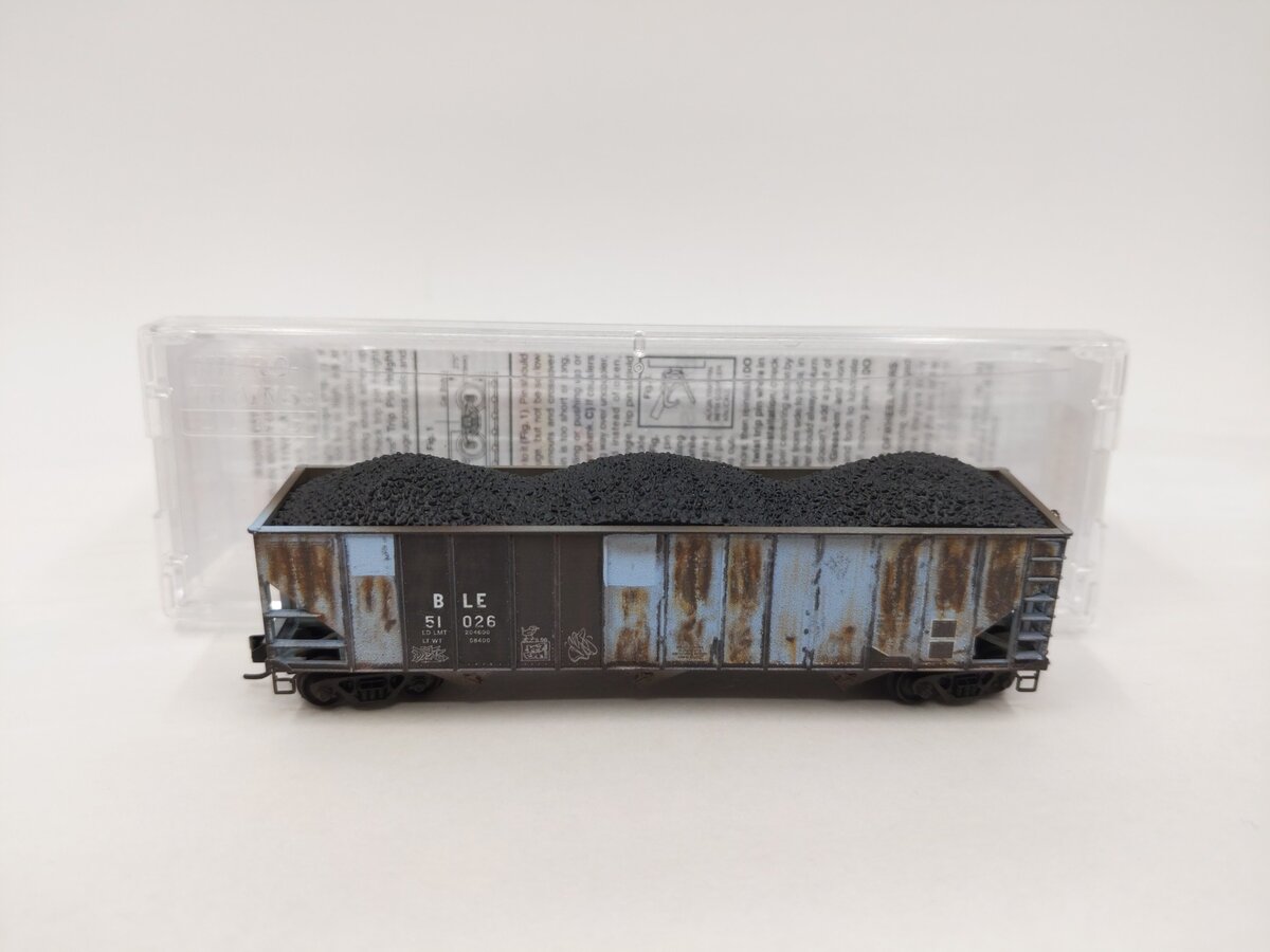 Micro-Trains N Scale Bessemer & Lake Erie 100-Ton 3-Bay Open Hopper w/Coal Load EX/Box