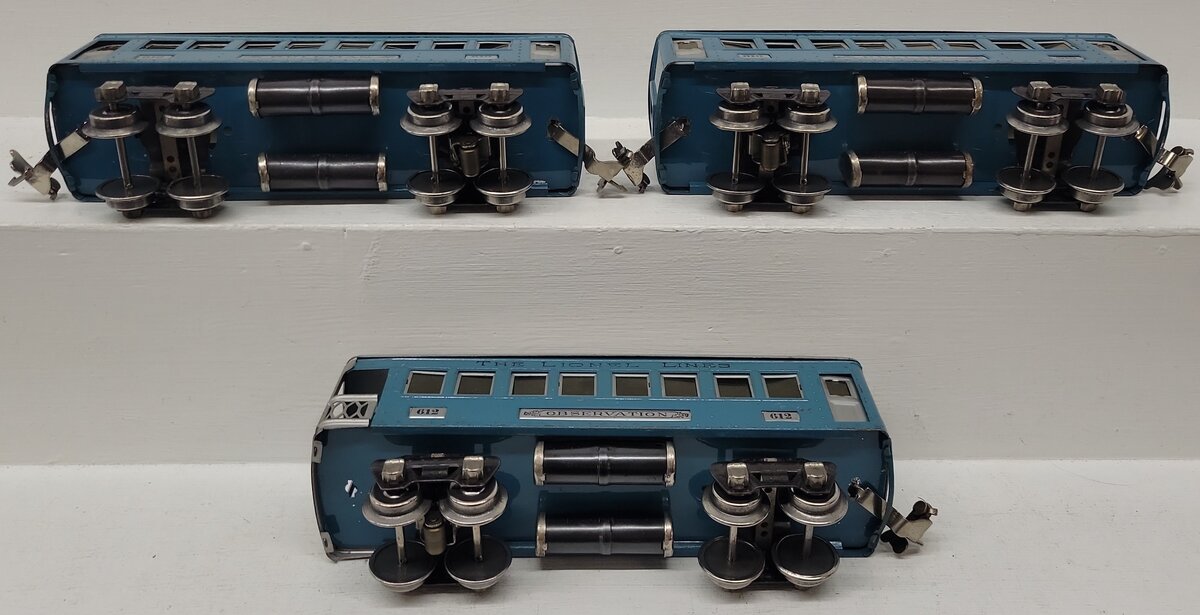 Lionel Vintage O Prewar Blue Tinplate Illuminated Passenger Cars 610, 612 [3] VG