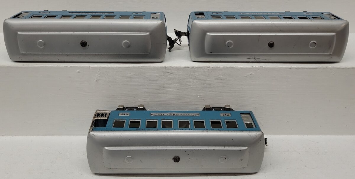 Lionel Vintage O Prewar Blue Tinplate Illuminated Passenger Cars 610, 612 [3] VG