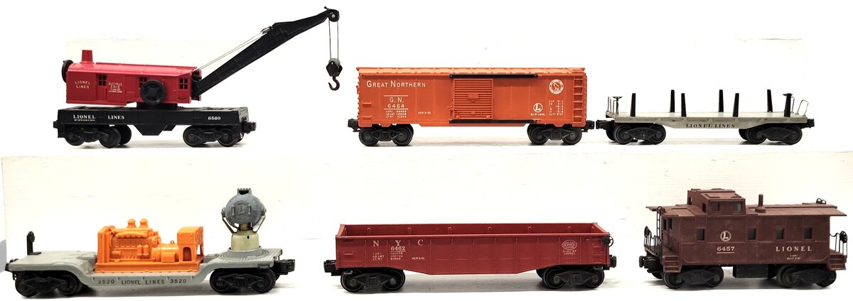 Lionel Vintage O Gauge Freight Cars: 6462, 6560, 3520, 6464-25, 2411, 6457 [6] VG