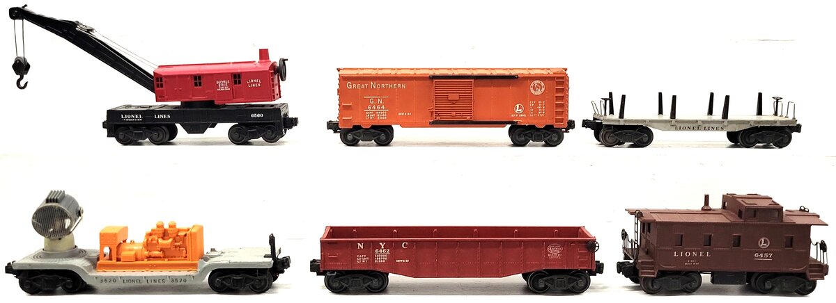 Lionel Vintage O Gauge Freight Cars: 6462, 6560, 3520, 6464-25, 2411, 6457 [6] VG